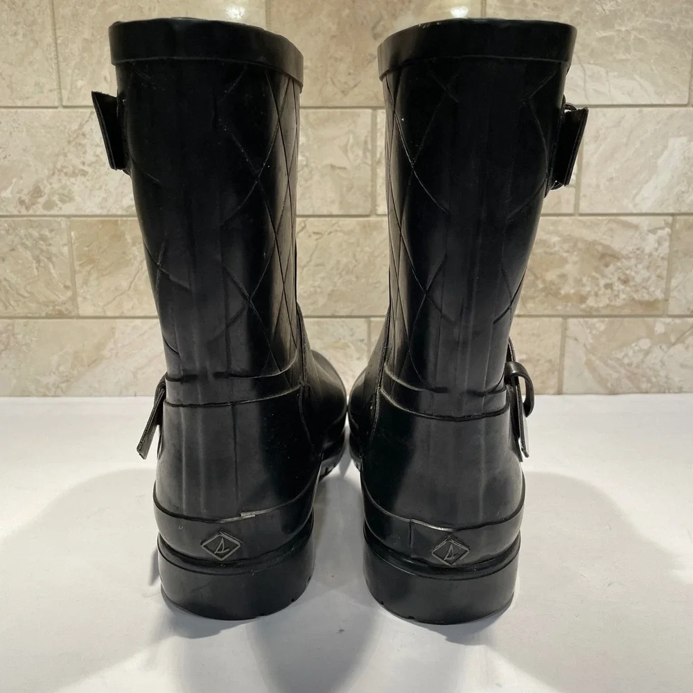Sperry Top-Sider Womens Black Quilted Moto Rain Boots Fleece Lined  Size 8